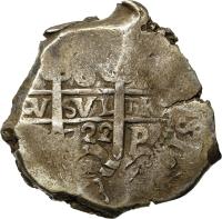 Bolivia coin 8 Reales - Carlos III (1760 - 1777) reverse reverse of 8 Reales - Carlos III (1760 - 1777) coin with KM# 45 from Bolivia. Inscription: 8 V PLV SVL TRA 1761 P