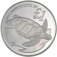 Cyprus coin 1 Pound - Cyprus Green Turtle (1997) reverse reverse of 1 Pound - Cyprus Green Turtle (1997) coin with KM# 72 from Cyprus. Inscription: WWF CONSERVING NATURE 1977 1£