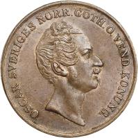 obverse of 2 Skilling Banco - Oscar I (1845 - 1855) coin with KM# 664 from Sweden.