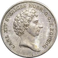 obverse of 1/12 Riksdaler Specie - Carl XIV Johan (1831 - 1833) coin with KM# 630 from Sweden. Inscription: CARL XIV SVERIGES NORR. G. O. V. KONUNG