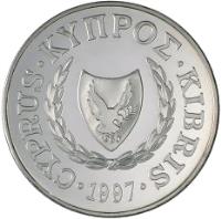Cyprus coin 1 Pound - Cyprus Green Turtle - Silver Proof Issue (1997) obverse obverse of 1 Pound - Cyprus Green Turtle - Silver Proof Issue (1997) coin with KM# 72a from Cyprus. Inscription: CYPRUS · KYΠPΟΣ · KIBRIS · 1997 ·