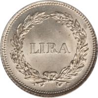 reverse of 1 Lira - Carlo Ludovico I (1834 - 1838) coin with KM# 40 from Italian States. Inscription: LIRA