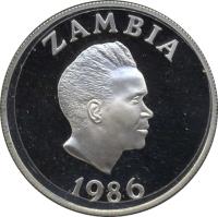 obverse of 10 Kwacha - World Wildlife Fund (1986) coin with KM# 25 from Zambia. Inscription: ZAMBIA 1986