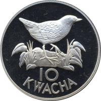 reverse of 10 Kwacha - World Wildlife Fund (1986) coin with KM# 25 from Zambia. Inscription: 10 KWACHA