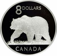 reverse of 8 Dollars - Elizabeth II - Grizzly Bear (2004) coin with KM# 515 from Canada. Inscription: 8 DOLLARS CANADA