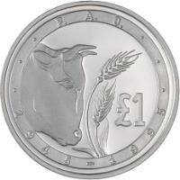 reverse of 1 Pound - FAO - Silver Proof Issue (1995) coin with KM# 70a from Cyprus. Inscription: · · · F. A. O. · · · £1 1 9 4 5 - 1 9 9 5