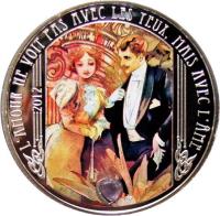 Niger coin 1000 Francs - The Flirt (2012) reverse reverse of 1000 Francs - The Flirt (2012) coin with KM# 21 from Niger. Inscription: L'AMOUR NE VOIT PAS AVEC LES YEUX, MAIS AVEC L'AME