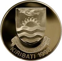 obverse of 5 Dollars - Discoverer of Kiribati (1996) coin with KM# 19 from Kiribati. Inscription: TE MAURI TE RAOI AO TE TABOMOA KIRIBATI 1996