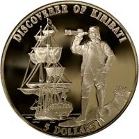 Kiribati coin 5 Dollars - Discoverer of Kiribati (1996) reverse reverse of 5 Dollars - Discoverer of Kiribati (1996) coin with KM# 19 from Kiribati. Inscription: DISCOVERER OF KIRIBATI 5 DOLLARS