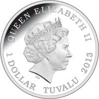 obverse of 1 Dollar - Elizabeth II - Deadly and Dangerous: Yellow-Bellied Sea Snake (2013) coin from Tuvalu. Inscription: QUEEN ELIZABETH II 1 DOLLAR TUVALU 2013