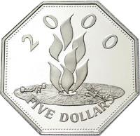 Barbados coin 5 Dollars - Elizabeth II - Millennium (1999) reverse reverse of 5 Dollars - Elizabeth II - Millennium (1999) coin with KM# 67 from Barbados. Inscription: 2000 FIVE DOLLARS