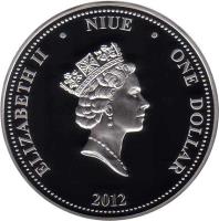 obverse of 1 Dollar - Elizabeth II - Stars Flight (2012) coin with KM# 767 from Niue. Inscription: ELIZABETH II NIUE ONE DOLLAR 2012