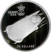 Canada coin 20 Dollars - Elizabeth II - 1988 Winter Olympics, Calgary: Bobsled (1987) reverse reverse of 20 Dollars - Elizabeth II - 1988 Winter Olympics, Calgary: Bobsled (1987) coin with KM# 160 from Canada. Inscription: CALGARY 1988 20 DOLLARS