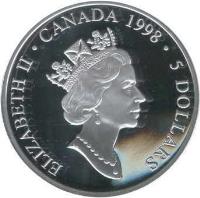 obverse of 5 Dollars - Elizabeth II - Dr. Norman Bethune (1998) coin with KM# 316 from Canada. Inscription: ELIZABETH II · CANADA 1998 · 5 DOLLARS