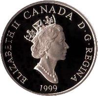 obverse of 5 Dollars - Elizabeth II - Viking Ship (1999) coin with KM# 398 from Canada. Inscription: ELIZABETH II CANADA D · G · REGINA 1999