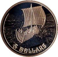 reverse of 5 Dollars - Elizabeth II - Viking Ship (1999) coin with KM# 398 from Canada. Inscription: 5 DOLLARS