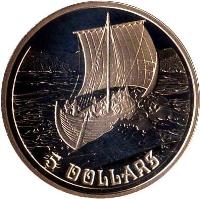 Canada coin 5 Dollars - Elizabeth II - Viking Ship (1999) reverse reverse of 5 Dollars - Elizabeth II - Viking Ship (1999) coin with KM# 398 from Canada. Inscription: 5 DOLLARS