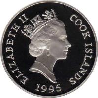 obverse of 1 Dollar - Elizabeth II - 95th Anniversary of the Birth of the Queen Mother (1995) coin with KM# 266 from Cook Islands. Inscription: ELIZABETH II COOK ISLANDS RDM 1995