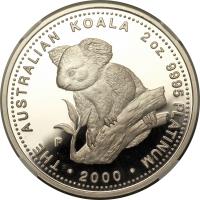 Australia coin 200 Dollars - Elizabeth II - Koala - 4'th Portrait (2000) reverse reverse of 200 Dollars - Elizabeth II - Koala - 4'th Portrait (2000) coin from Australia. Inscription: THE AUSTRALIAN KOALA 2 oz. 9995 PLATINUM P · 2000 ·