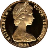 obverse of 50 Dollars - Elizabeth II - 100th Anniversary of the Birth of Winston Churchill (1974) coin with KM# 11a from Cook Islands. Inscription: ELIZABETH II COOK ISLANDS 1974