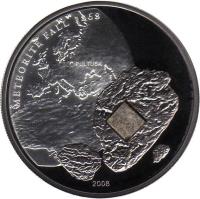 Cook Islands coin 5 Dollars - Elizabeth II - 140th Anniversary of the Pultusk Meteorite (2008) reverse reverse of 5 Dollars - Elizabeth II - 140th Anniversary of the Pultusk Meteorite (2008) coin with KM# 618 from Cook Islands. Inscription: METEORITE FALL 1868 PULTUSK 2008