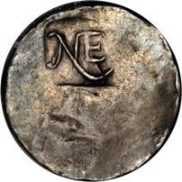 United States coin 1 Shilling (1652) obverse obverse of 1 Shilling (1652) coin from United States. Inscription: NE