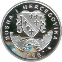 obverse of 10 Maraka - Princess Diana (1998) coin with KM# 99 from Bosnia and Herzegovina. Inscription: BOSNA I HERCEGOVINA 1998