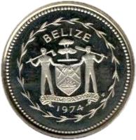 obverse of 1 Cent - Elizabeth II - Avifauna of Belize: Swallow-tailed Kite (1974) coin with KM# 38a from Belize. Inscription: BELIZE SUB UMBRA FLOREO 1974