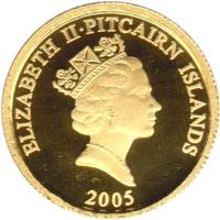 Pitcairn Islands coin 5 Dollars - Elizabeth II - Bounty Bible (2005) obverse obverse of 5 Dollars - Elizabeth II - Bounty Bible (2005) coin with KM# 50 from Pitcairn Islands. Inscription: ELIZABETH II · PITCAIRN ISLANDS 2005