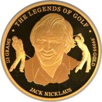 reverse of 500 Dollars - Elizabeth II - The Legends of Golf: Jack Nicklaus (2006) coin with KM# 548 from Cook Islands. Inscription: 113 GRAMS · THE LEGENDS OF GOLF · .999 GOLD JACK NICKLAUS