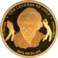 Cook Islands coin 500 Dollars - Elizabeth II - The Legends of Golf: Jack Nicklaus (2006) reverse reverse of 500 Dollars - Elizabeth II - The Legends of Golf: Jack Nicklaus (2006) coin with KM# 548 from Cook Islands. Inscription: 113 GRAMS · THE LEGENDS OF GOLF · .999 GOLD JACK NICKLAUS