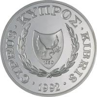 obverse of 1 Pound - Olympic Games Barcelona (1992) coin with KM# 67 from Cyprus. Inscription: 1960 CYPRUS.ΚΥΠΡΟΣ.KIBRIS.1992.