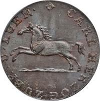 obverse of 1 Pfennig - Karl II (1823 - 1830) coin with KM# 1098 from German States. Inscription: CARL HERZOG ZU BR. U. LUEN. *