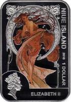 Niue coin 1 dollar - Elizabeth II - Famous Painters: Alphonse Mucha (2010) obverse obverse of 1 dollar - Elizabeth II - Famous Painters: Alphonse Mucha (2010) coin with KM# 403 from Niue.