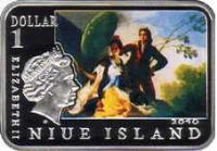 obverse of 1 dollar - Elizabeth II - Famous Painters: Francisco Goya (2010) coin with KM# 432 from Niue. Inscription: 1 dollar ELIZABETH II 2010 NIUE ISLAND