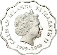 obverse of 2 Dollars - Elizabeth II - Millennium (1999 - 2000) coin with KM# 130 from Cayman Islands. Inscription: CAYMAN ISLANDS ELIZABETH II IRB 1999-2000