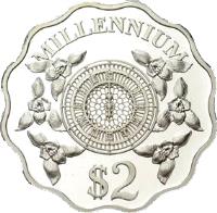 reverse of 2 Dollars - Elizabeth II - Millennium (1999 - 2000) coin with KM# 130 from Cayman Islands. Inscription: MILLENNIUM $2