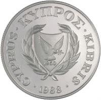 Cyprus coin 50 Cents - Olympic Games Seoul - Silver Proof Issue (1988) obverse obverse of 50 Cents - Olympic Games Seoul - Silver Proof Issue (1988) coin with KM# 60a from Cyprus. Inscription: 1960 CYPRUS.ΚΥΠΡΟΣ.KIBRIS.1988.