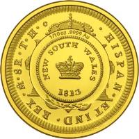 Australia coin 10 Dollars - Elizabeth II - Bicentenary of the Holey Dollar and Dump - 4'th Portrait (2013) reverse reverse of 10 Dollars - Elizabeth II - Bicentenary of the Holey Dollar and Dump - 4'th Portrait (2013) coin with KM# 2027 from Australia. Inscription: HISPAN*ET IND*REX*M*8R*T*H NEW SOUTH WALES 1813
