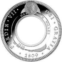 obverse of 1 Dollar - Elizabeth II - 200th Anniversary of the Australian Holley Dollar and Dump - 4'th Portrait (2013) coin with KM# 1917 from Australia. Inscription: ELIZABETH II * AUSTRALIA 2013 FERDIN*VII* DEI*GRATIA NEW SOUTH WALES 1813 1809