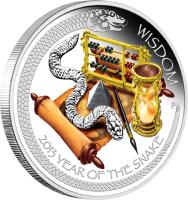 reverse of 1 Dollar - Elizabeth II - Year of the Snake: Wisdom (2013) coin from Tuvalu. Inscription: WISDOM P TV 2013 YEAR OF THE SNAKE