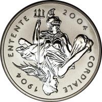 United Kingdom coin 5 Pounds - Elizabeth II - 100th Anniversary of the Entente Cordiale (2004) reverse reverse of 5 Pounds - Elizabeth II - 100th Anniversary of the Entente Cordiale (2004) coin with KM# 1055c from United Kingdom. Inscription: ENTENTE 2004 CORDIALE 1904
