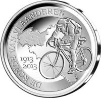 obverse of 10 Euro - Albert II - 100th Anniversary of the Tour of Flanders (2013) coin from Belgium. Inscription: DE RONDE VAN VLAANDEREN 1913 2013