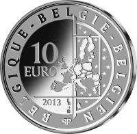 reverse of 10 Euro - Albert II - 100th Anniversary of the Tour of Flanders (2013) coin from Belgium. Inscription: BELGIQUE - BELGIE - BELGIEN qp 10 EURO 2013 LL
