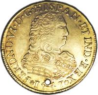 Mexico coin 4 Escudos - Fernando VI (1747) obverse obverse of 4 Escudos - Fernando VI (1747) coin with KM# 136 from Mexico. Inscription: FERDND · VI · D · G · HISPAN · ET IND · REX *1747*