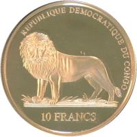 Congo - Democratic Republic coin 10 Francs - 2008 Summer Olympics, Beijing: Biking (2006) obverse obverse of 10 Francs - 2008 Summer Olympics, Beijing: Biking (2006) coin from Congo - Democratic Republic. Inscription: REPUBLIQUE DEMOCRATIQUE DU CONGO 10 FRANCS