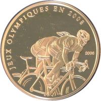 reverse of 10 Francs - 2008 Summer Olympics, Beijing: Biking (2006) coin from Congo - Democratic Republic. Inscription: JEUX OLYMPIQUES EN 2008 2006
