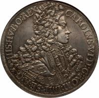 obverse of 1 Taler - Karl VI - Hall mint (1713 - 1714) coin with KM# 1552 from Austria. Inscription: CAROLVS · VI · D: G: ROM: IMP: SE: A: G: HIS: HV: BO: REX ·