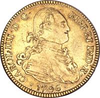 Bolivia coin 4 Escudos - Carlos IV (1791 - 1808) obverse obverse of 4 Escudos - Carlos IV (1791 - 1808) coin with KM# 80 from Bolivia.