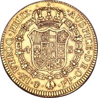 Bolivia coin 4 Escudos - Carlos IV (1791 - 1808) reverse reverse of 4 Escudos - Carlos IV (1791 - 1808) coin with KM# 80 from Bolivia.